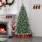Costway 5FT/6.5FT/7.5FT Artificial Christmas Tree Hinged with 200/420/560/650 Warm LED Lights & 126/207/267/309 Red Berries